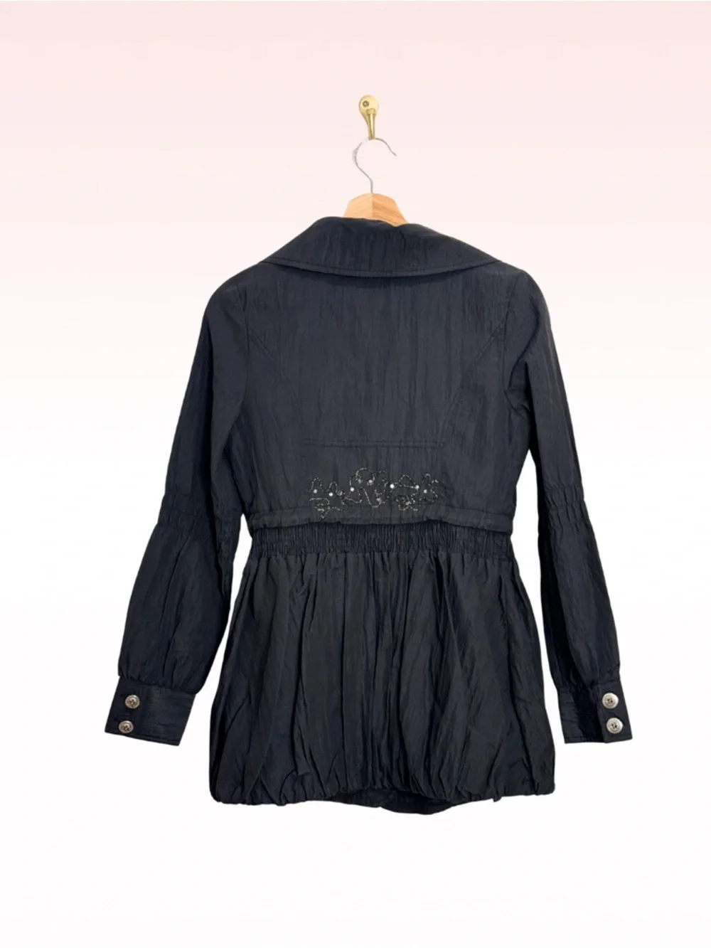 Black Sequin Embellished Zip Up Jacket (Sz S)